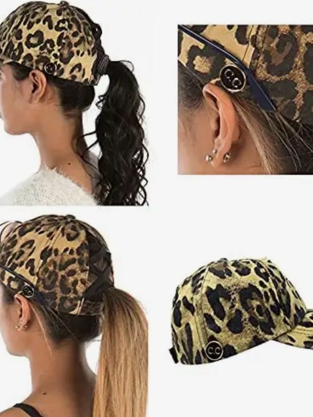 Leopard Print Ponytail Baseball Cap - Brown - Picture 3 of 3